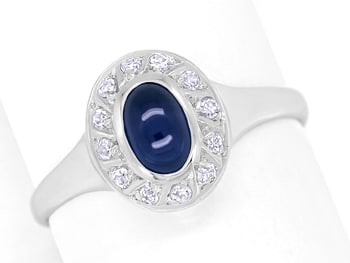 Foto 1 - Diamantring mit blauem Saphir und Diamanten in Weißgold, Q1223