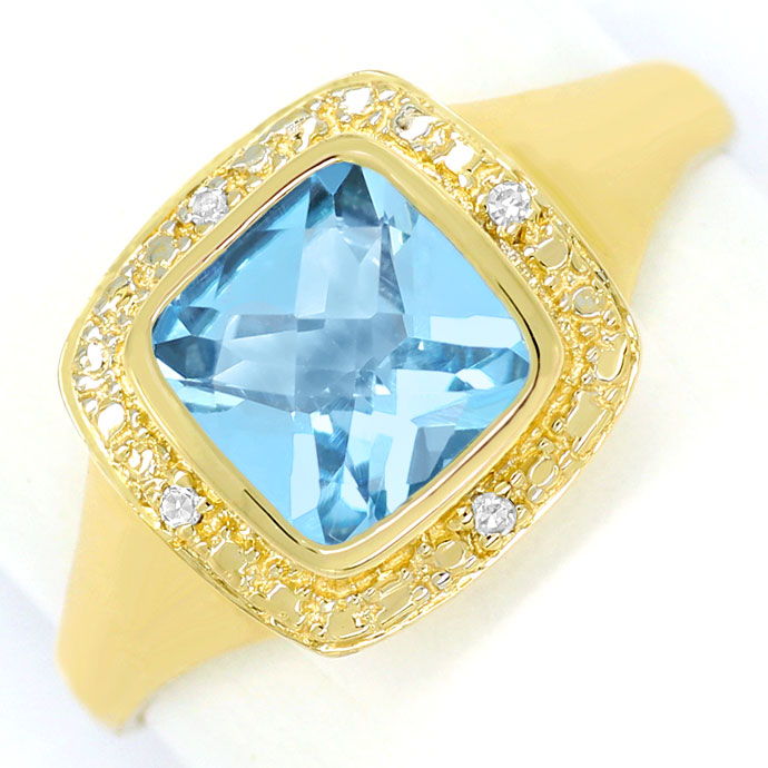 Foto 2 - Diamantring mit blauem Topas im Kissenschliff, Gelbgold, R7631