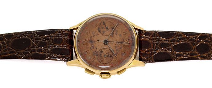 Foto 1 - Chronograph 18K Rotgold Herren Uhr Vintage Lederarmband, U2209